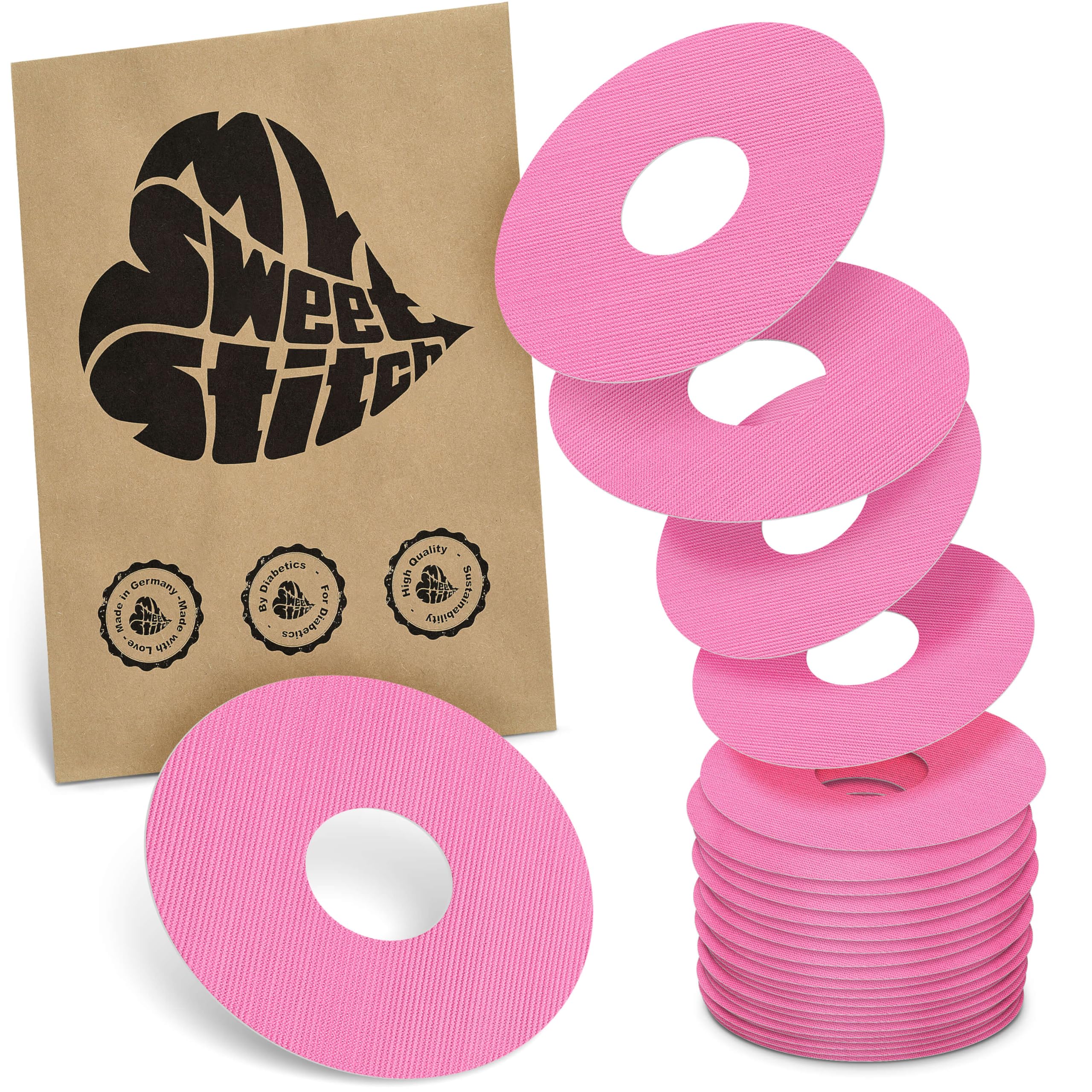 MySweetStitch - 25 x Freestyle Libre 3 Round Patches, Ring Patch Ø 60mm, Inner Ø 20mm, Waterproof, Breathable, Skin-Friendly, Made in Germany, Pink — image 1