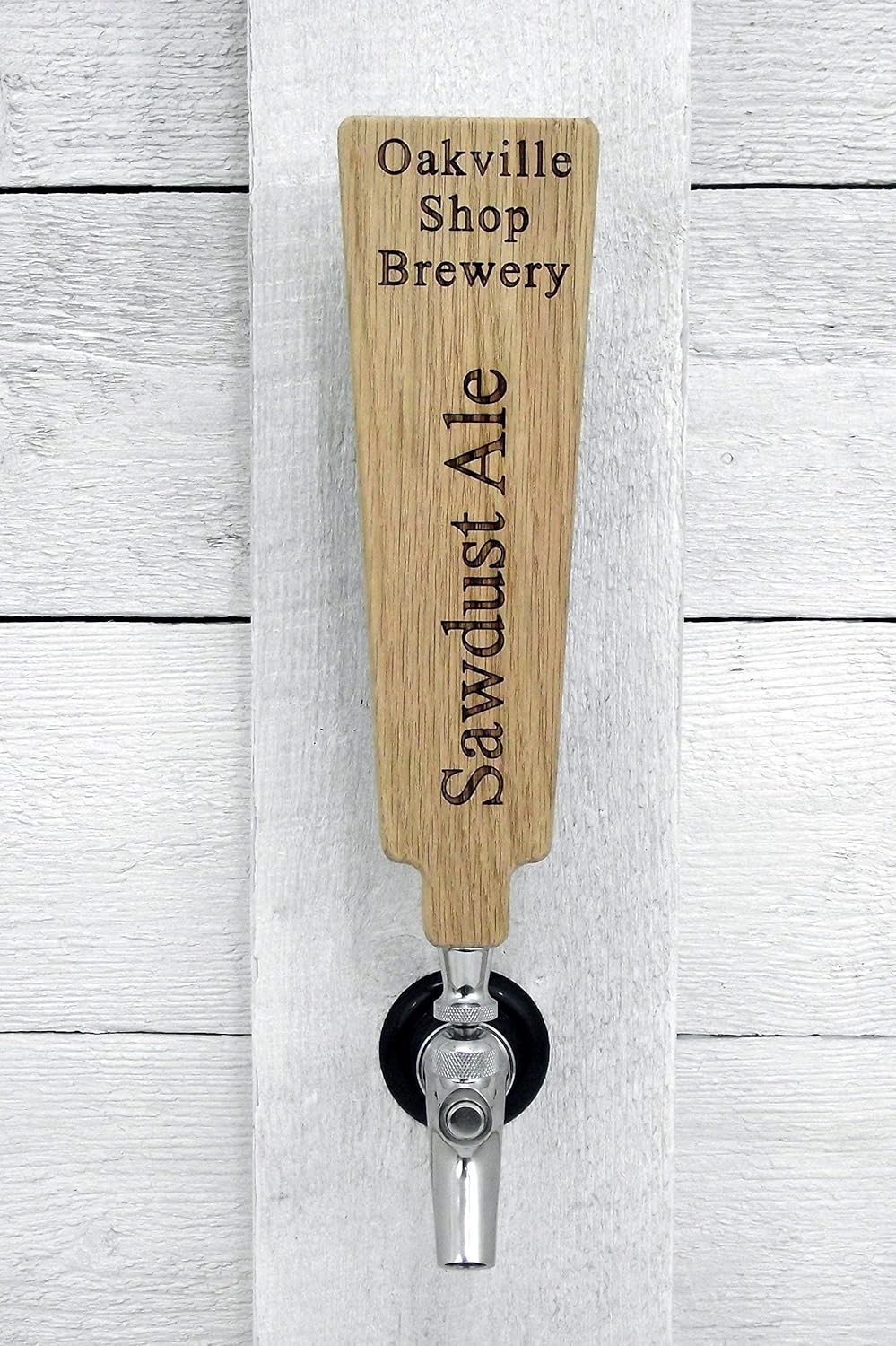 Custom Engraved Beer Tap Handle Tapered Oak Wood your