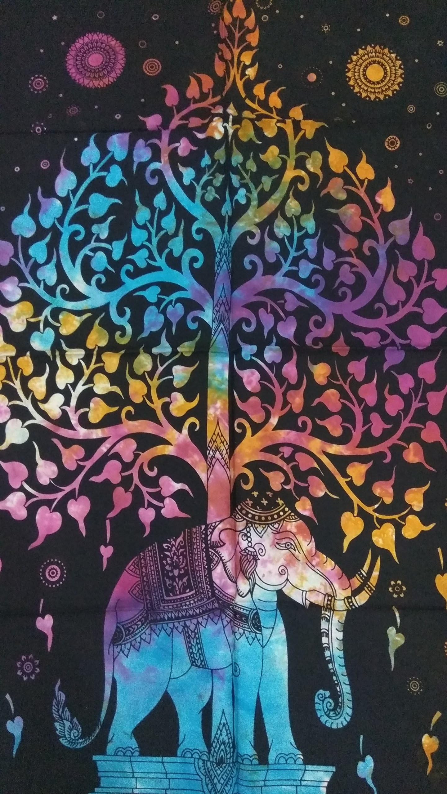 Tapestry Lovers Tree on Elephant Printed Wall Hanging Small Poster (40 X 30 Inches)