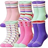 Eocom Girls Socks Little Kids Crew Socks Cotton Cute Youth Dress Socks 6 Pairs