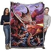 Pure Country Weavers Fire Dragon Woven Blanket by Anne Stokes - Fantasy Gift Cotton Tapestry Throw - Made in The USA - 72" x 54"