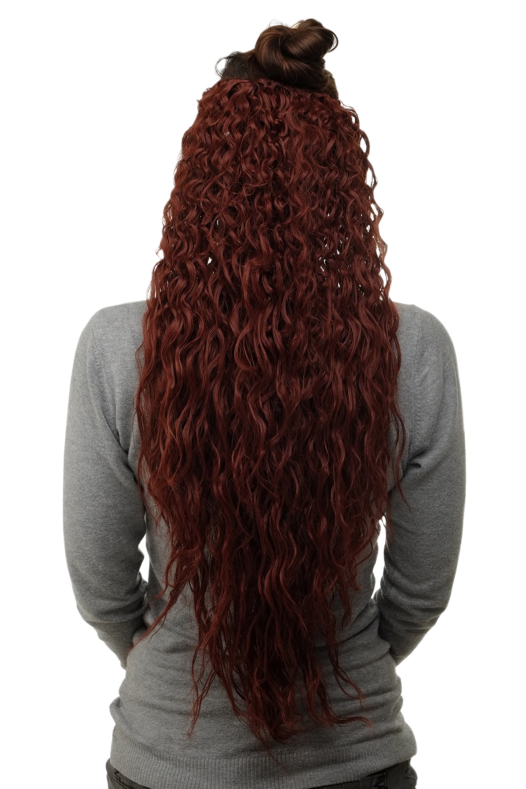 WIG ME UP H9311-35 Hairpiece half wig Clip-In Extension very long stringy crimpy curls curly latin shiny oily wet-look volume red brown 26inch