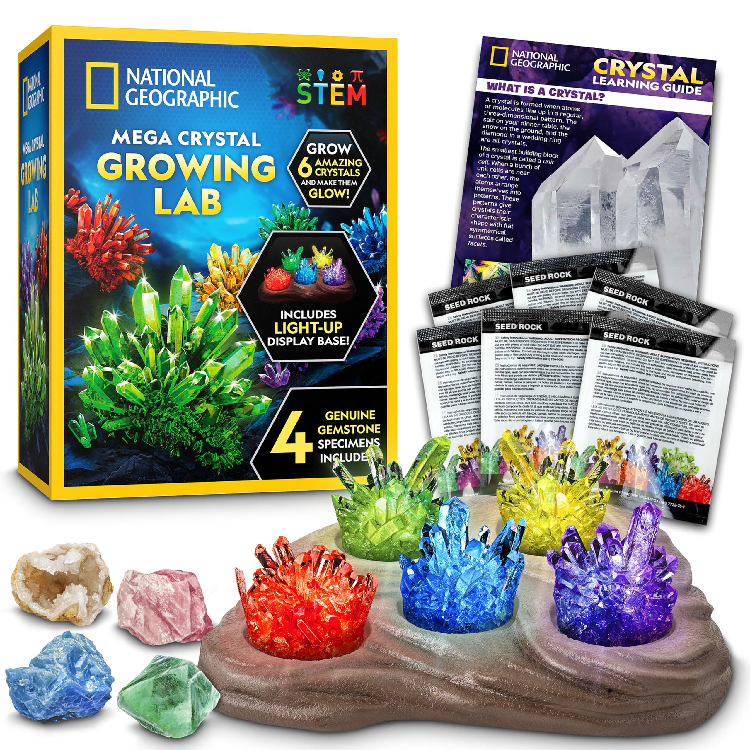 NATIONAL GEOGRAPHIC Mega Crystal Growing Kit for Kids- Grow 6 Crystals with Light-Up Stand, Science Gifts for Kids 8-12, Crystal Making Experiment, Science Kit for Girls and Boys โ image 1