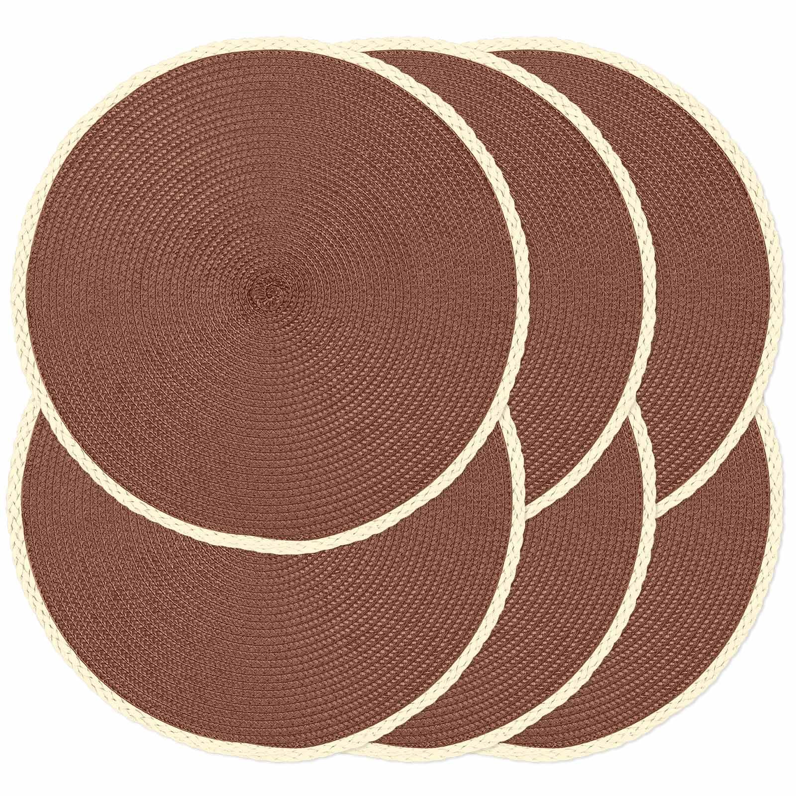 Photo 1 of Noctiflorous Round Placemats Set of 6, 15 Inch Braided Hand Woven Table Mats, Heat Resistant Non-Slip Wipeable Thin Edge Place Mats for Kitchen Dining Indoor Outdoor Use(Rust Brown, 6)