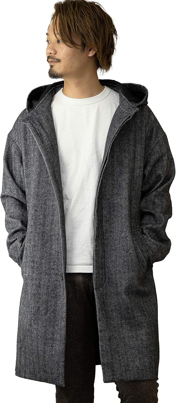 Amazon ナイラス Nylaus ロングコート メンズ ウール メルトン フードデット フード チェック柄 グレンチェック ヘリンボーン 黒 グレー 秋 冬 ガウンコート フーデットコート ウールコート オーバーコート ビジネスコート アウター コート ジャケット 通販