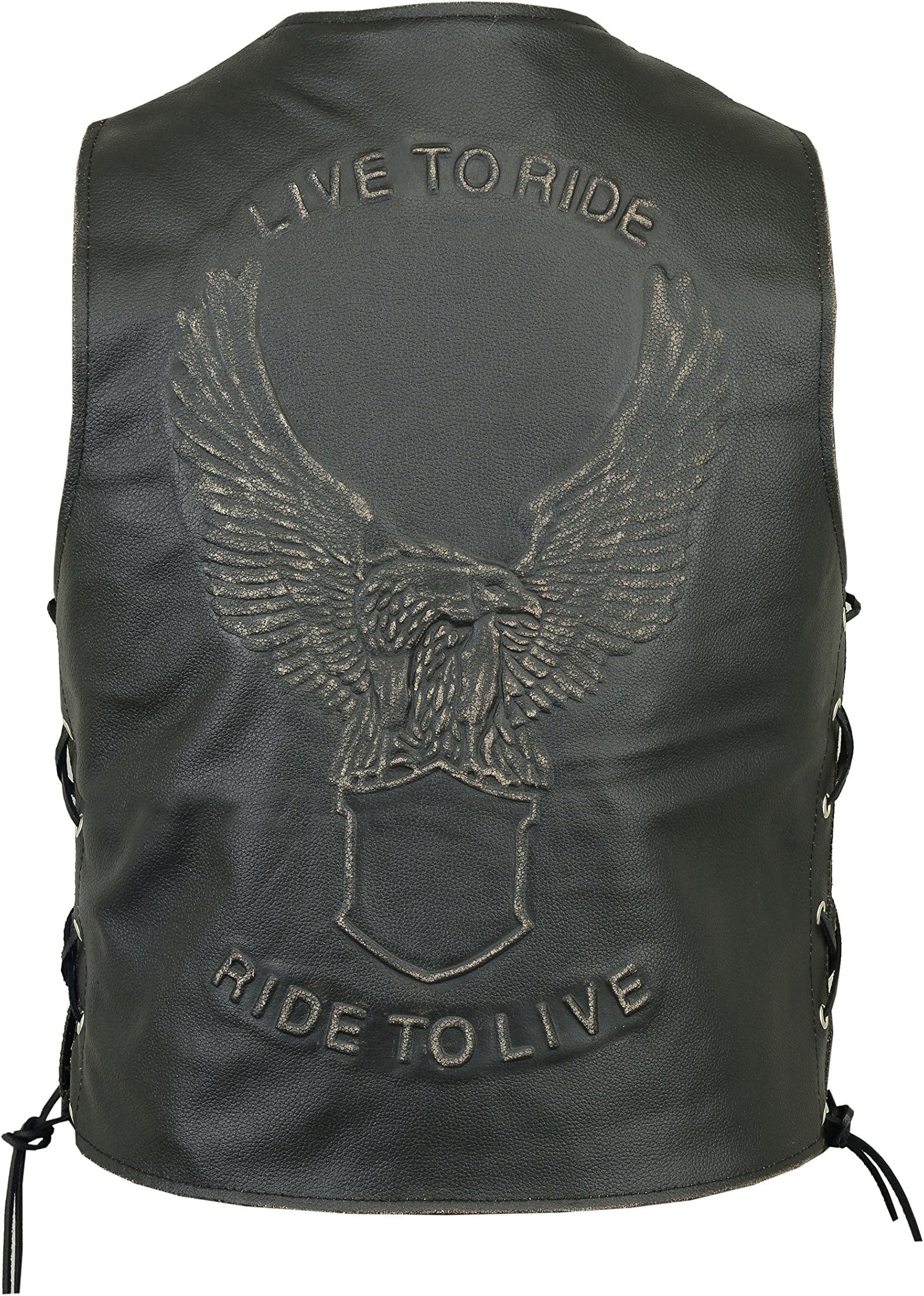 Biker Real Leather Waistcoat Eagle Embossed Side Laces Motorcycle Mens Vest
