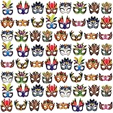 Honoson 96 Pieces Mardi Gras Masks Bulk Masquerade Feathers Paper Face Masks New Orleans Decorations Fantasy for Mardi Gras Decorations Party Supplies