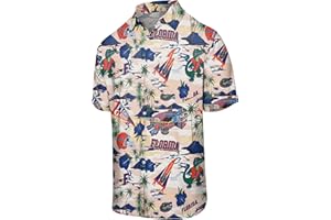 FOCO Men's NCAA College Team Logo Floral Tropical Thematic Stadium Print Button Up Shirt