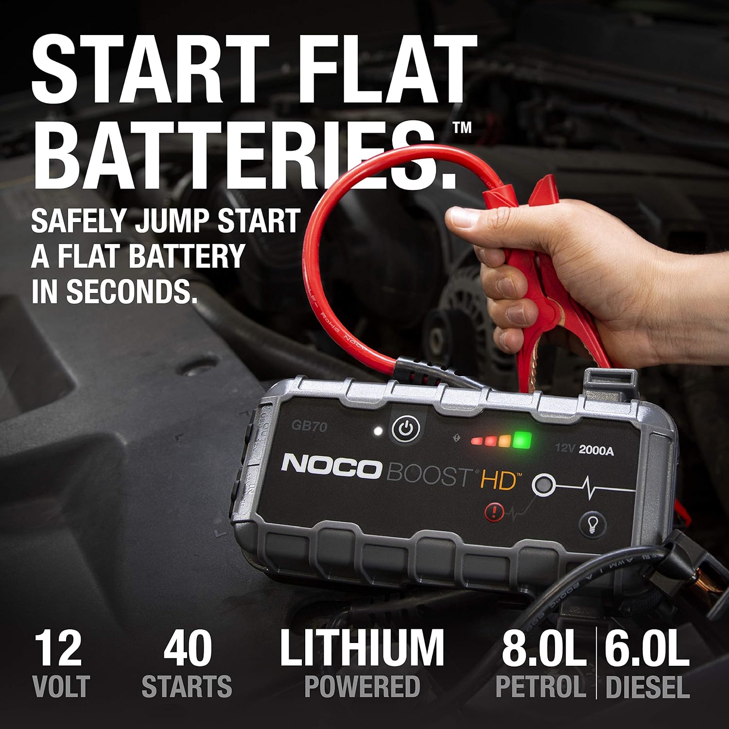 NOCO Boost HD GB70 2000 Amp 12-Volt UltraSafe Portable Lithium Jump Starter, Car Battery Booster Pack, And Jump Leads For Up To 8-Liter Gasoline And 6-Liter Diesel Engines - Image 3