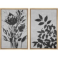 SIGNWIN Framed Wall Art Print Set Close-Up of Black Plants with Leaf Gray Background Nature Leaves Digital Art Modern Art Contemporary Edgy Dark for Living Room, Bedroom, Office - 16
