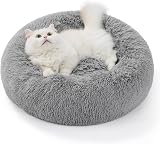 Bedsure Plush Round Cat Bed 50x50x13cm Light Grey Calming Snug Vet Safe