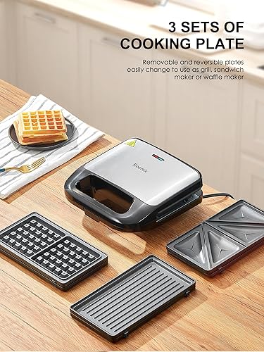 Reemix 3-in-1 Waffle, Grill Sandwich Maker, Panini Press Grill