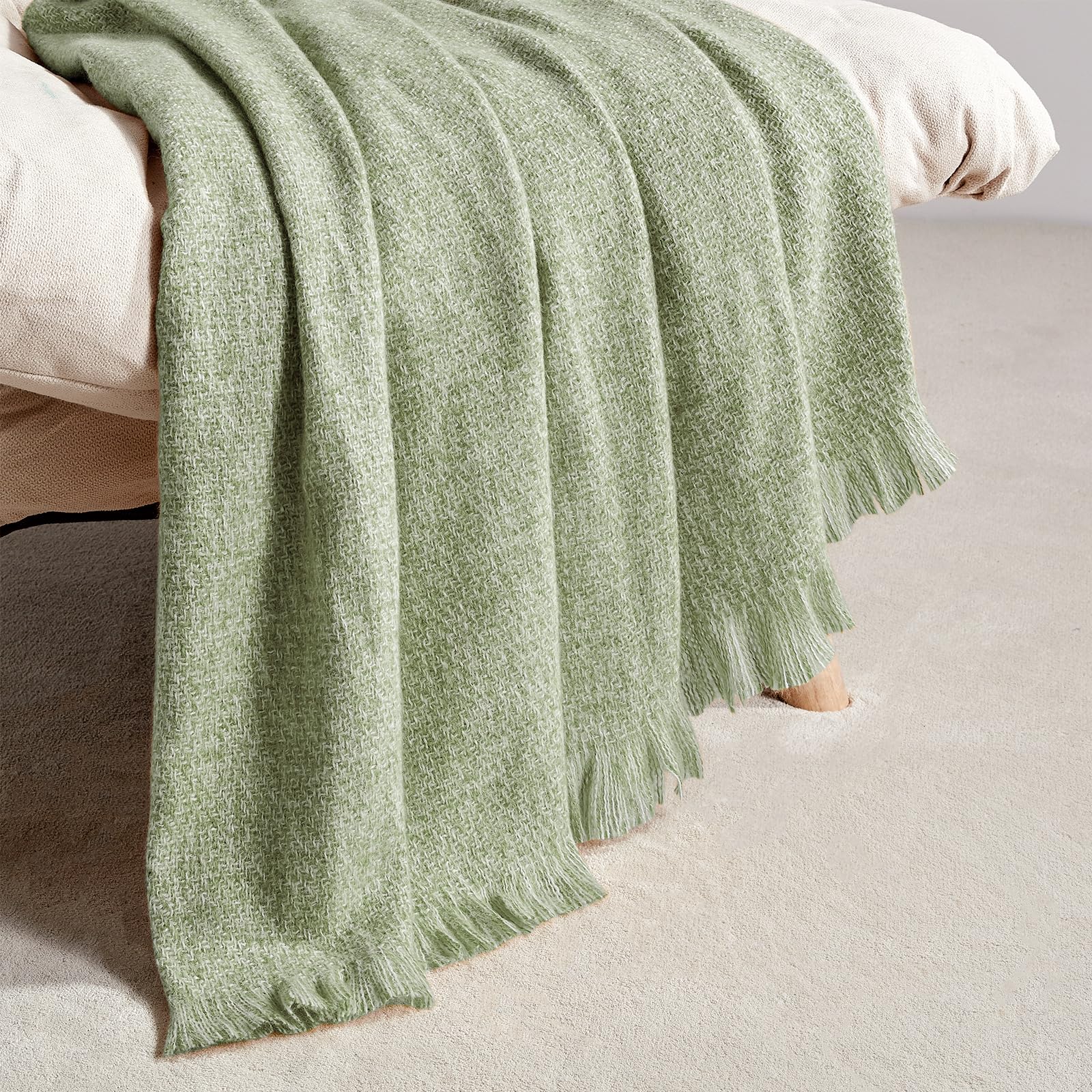 Photo 1 of BOURINA Faux Cashmere Fringe Throw Blanket Decorative Lightweight Throw Soft Cozy for Bed or Sofa Outdoor Blanket, 50" x 70" Mint