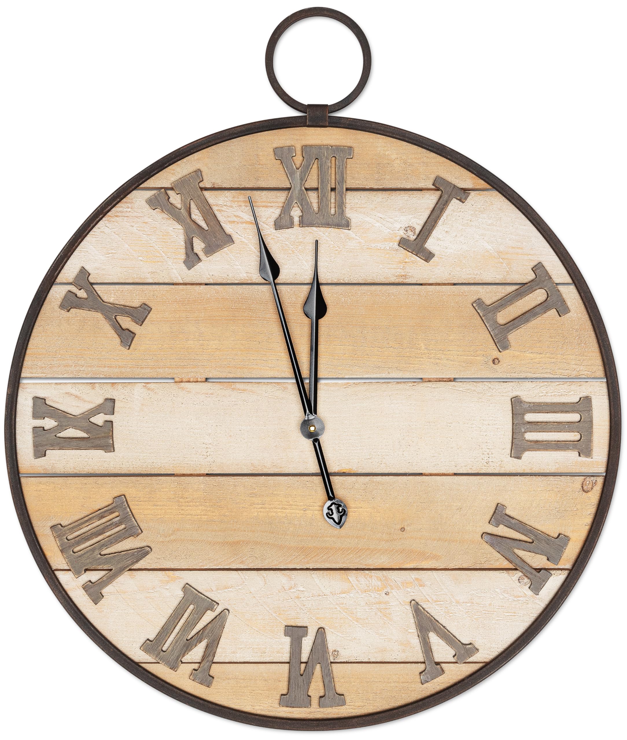 Photo 1 of ***FACTORY SEALED***Olden Days Large Wooden Wall Clock - Antique, Vintage, Rustic, Country Farmhouse Style - Real Wood - Iron Roman Numeral Design - Built-in Wall Hanging Ring - 23.5" x 28"