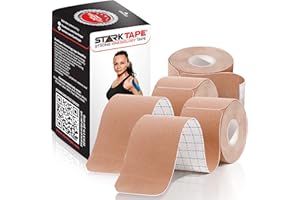 STARKTAPE Kinesiology Tape Athletic Pro Sports - 3 Rolls, 60 Precut Strips. Latex Free, Works Great for Muscles Ankle Wrists Knees Joints Running Tennis Swimming Football Soccer. Stays on for Several Days