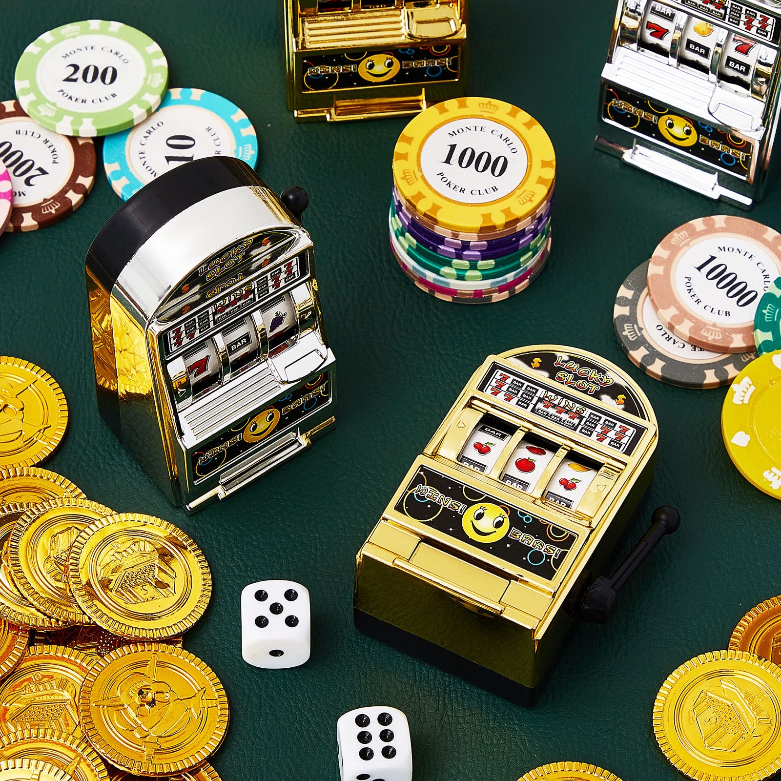 Deekin 12 Pcs Slot Machine Bank Mini Slot Machine Toy with Spin Reels Golden Silver Lucky Bank