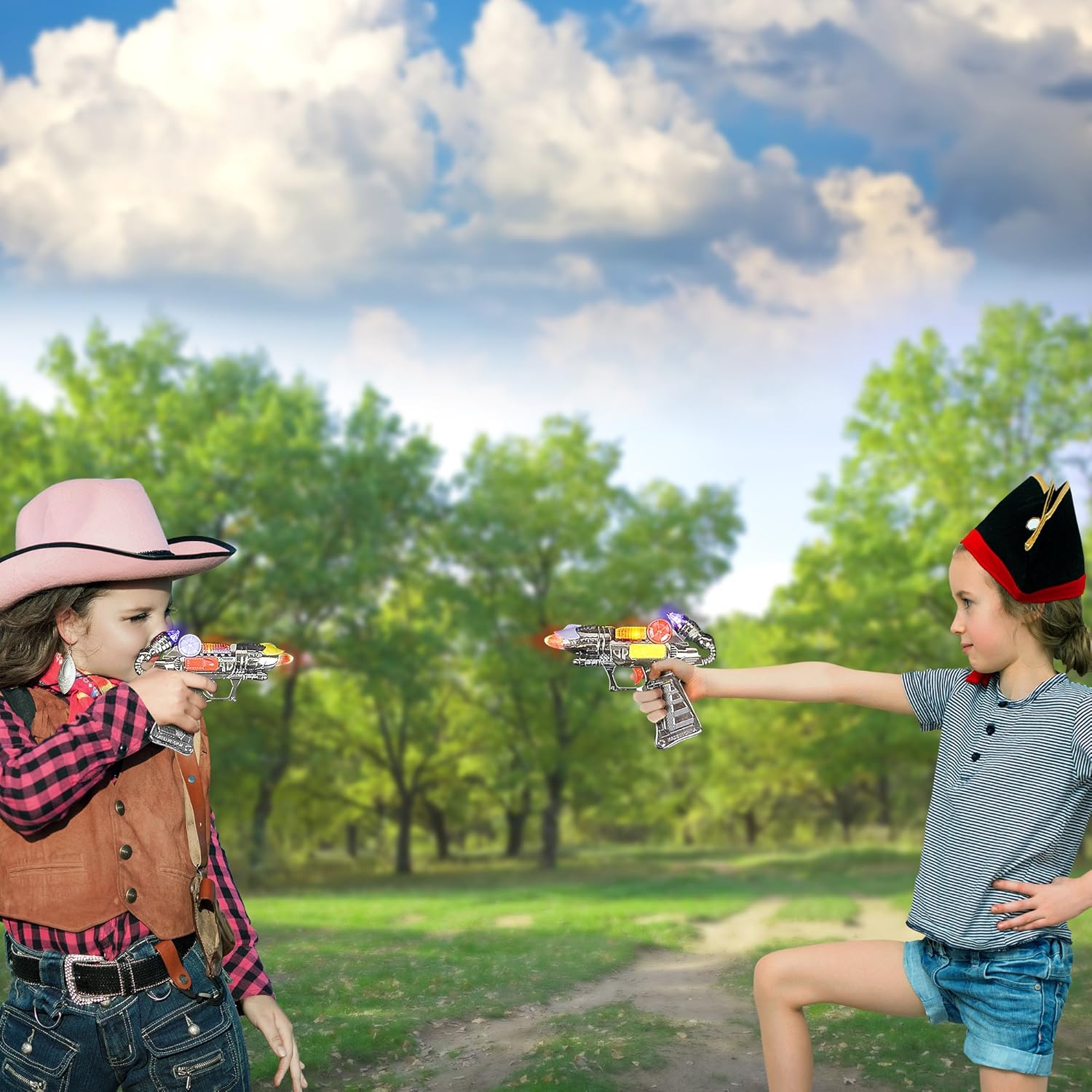 ArtCreativity Ranger Hand-Gun Toy Set with Flashing Lights & Sounds, 2 Cool Futuristic Handguns, Pretend Play Toy Gun, Great Party Favor, Gift for Boys and Girls, Batteries Included- Colors May Vary: Toys & Games