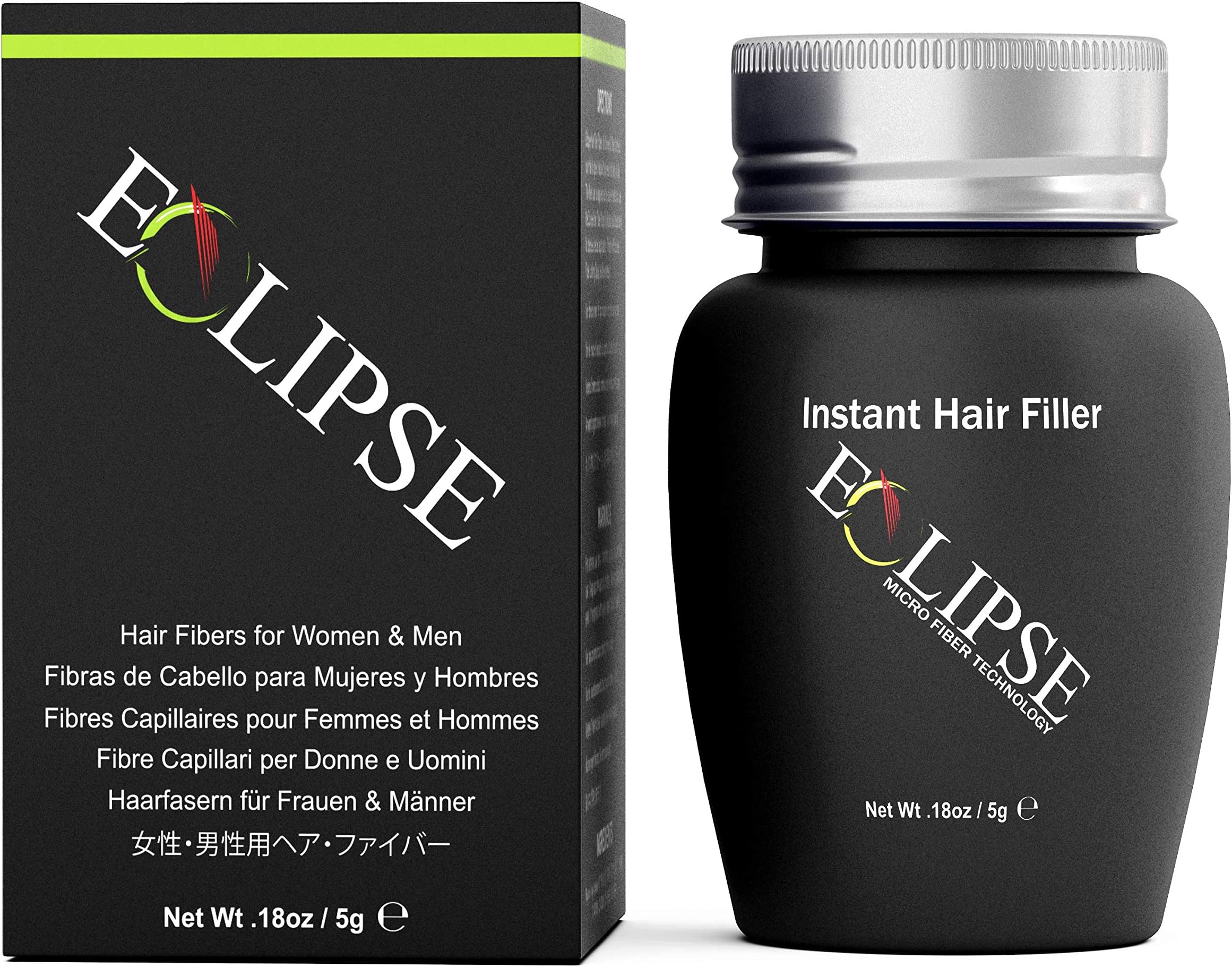 Eclipse Hair Fibers for Thinning Hair (GREY) For Women & Men - 100% Undetectable Fibers - 5g Travel Bottle - Completely Conceals Hair Loss in 15 Seconds