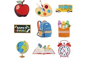 Kirako 9 Pcs Back to School Iron on Patches Colorful ABC Pencil Apple School Bus Sew on Repair Embroidered Applique DIY Crafts Decorative Gifts for Teacher Students Clothing Jacket Jeans Backpack Hat