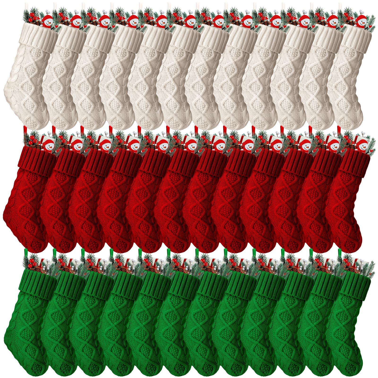 Photo 1 of Hungdao 36 Pcs 8.3 Inch Knit Christmas Stockings Mini Xmas Hanging Stockings Bulk Rustic Knitted Stockings for Mantel Fireplace Christmas Tree Family Holiday Decor, Red Green and Beige