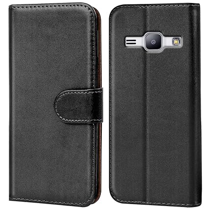 Verco Galaxy J1 Mini 2016 Hülle, Handyhülle für Samsung Galaxy J1 Mini Tasche PU Leder Flip Case Brieftasche - Schwarz