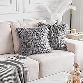 Home Brilliant Furry Pillows Decorative Throw Pillows Set of 2 Throw Pillow Case Mongolian Faux Fur Cushion Cover 20x20 inches, 50cm x 50cm, Dark Grey