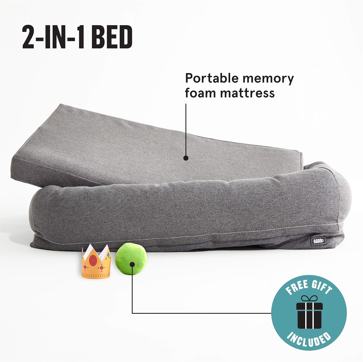 Barkbox Memory Foam Dog Bed | Plush Orthopedic Joint Relief 2-1 Crate or Pillow Bed, Machine Washable + Removable Cover; Waterproof Lining, Includes Squeaker Toy | Medium | Grey : Pet Supplies