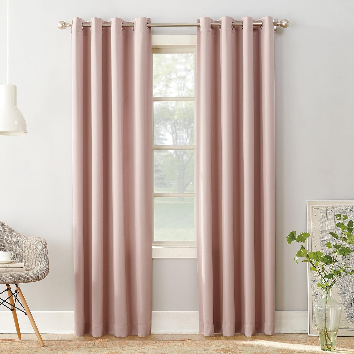 Sun Zero Barrow Energy Efficient Grommet Curtain Panel, 54" x 84", Blush Pink