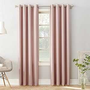Sun Zero Barrow Energy Efficient Grommet Curtain Panel, 54" x 84", Blush Pink