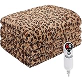 Eydna Electric Heated Blanket Twin Size 62"x84", Fast Heating, Soft Plush Microplush for Bed & Sofa, 1-10Hs Auto Off & 6 Heating Levels, Machine Washable, Gifts for Family-Brown Leopard Print