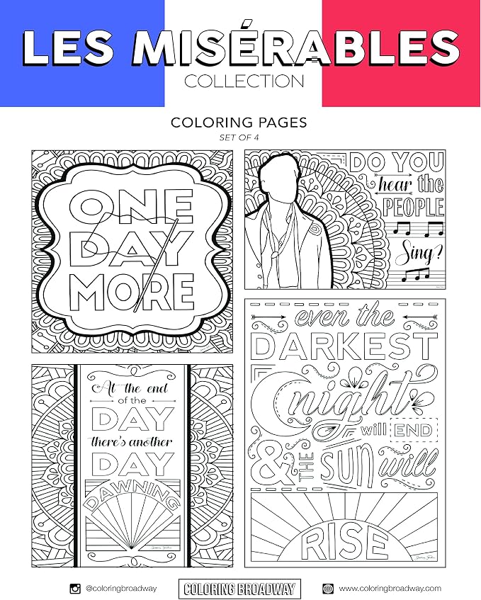 Coloring Broadway Les Miserables Card Stock Coloring Pages 8 1 2 X 11 Set Of 4 Individual Designs