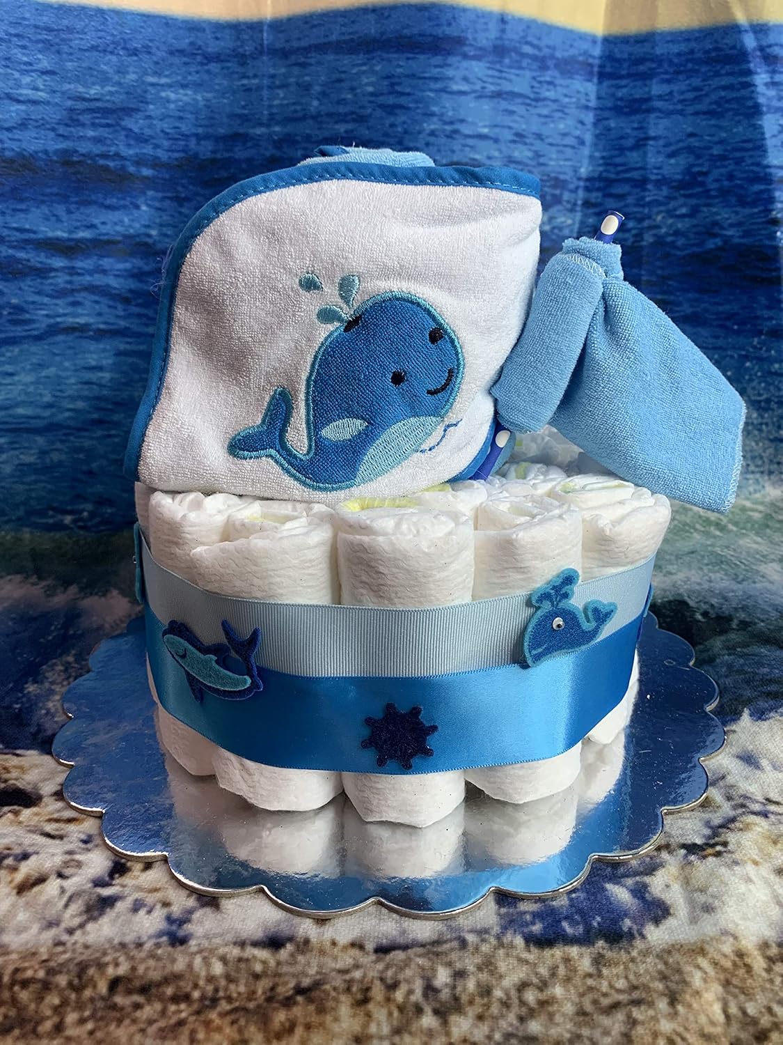 whale diaper cake