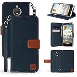 Moto E4 Case, Mstechcorp [Wrist Strap] Luxury PU Leather Wallet Flip Protective Case Cover with Card Slots & Stand For Motorola Moto E (4th Generation) (Dark Blue)