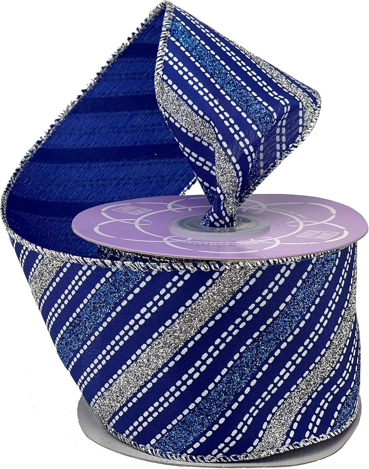 Bows & Ribbons - Royal Blue Silver Wired Ribbon - 2 1/2