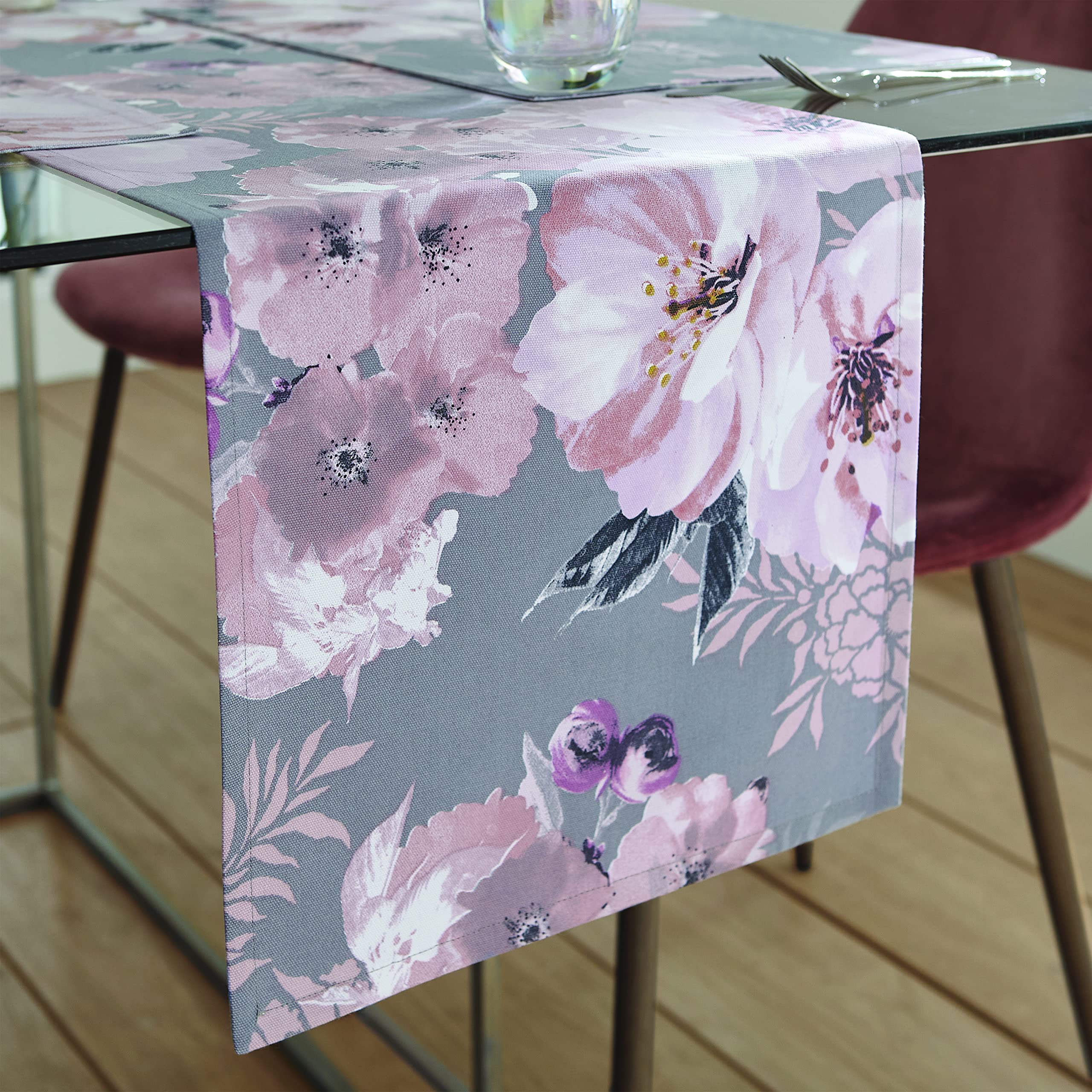 Catherine Lansfield Dramatic Floral Table Runner Grey