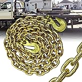 FITHOIST G80 Transport Binder Chain 3/8 Inch x 10 Foot | Tow Chain with Clevis Grab Hooks | 7,100 lbs Safe Working Load | Heavy Duty Chain for Transporting Towing (3/8'' x 10FT (Yellow Zinc))