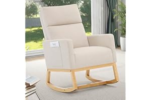 Zedachica Rocking Chair Nursery Glider Rocking Chair for Nursing, Upholstered Nursery Chair with Side Pocket and High Back, R