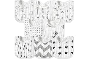 GROBRO7 8Pcs Muslin Baby Bibs Soft Cotton Drool Bib Absorbent Breathable Machine Washable Feeding Bibs for Unisex Newborn