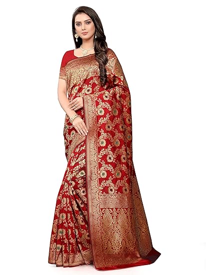 leeza store Womens Banarasi Silk Saree With Unstitched Blouse Piece