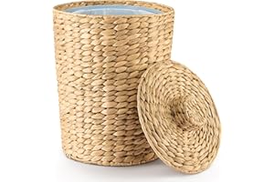 Tidita 10 Liters Wicker Waste Basket - Water Hyacinth Bathroom Garbage Can with a Lid - Bathroom Trash Can Boho Style - Wicke