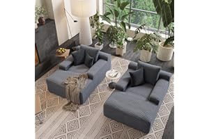 Ribilake 2 Sets Cozy Oversized Chaise Lounge Chair Indoor with 3 Pillows, 47 Inch Fluffy Comfy Big Cloud Couch, Plush Corduroy Sleeper Sofa Bed for Living Room, Bedroom, Apartment, Dark Gray