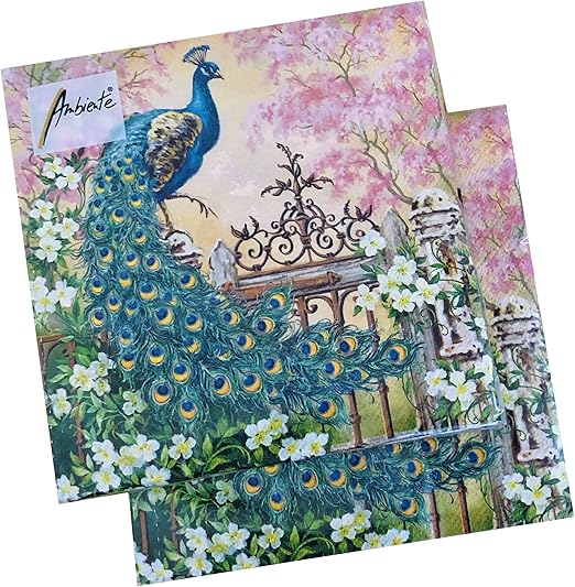40ct 13x13 Peacock Napkins Bird Napkins
