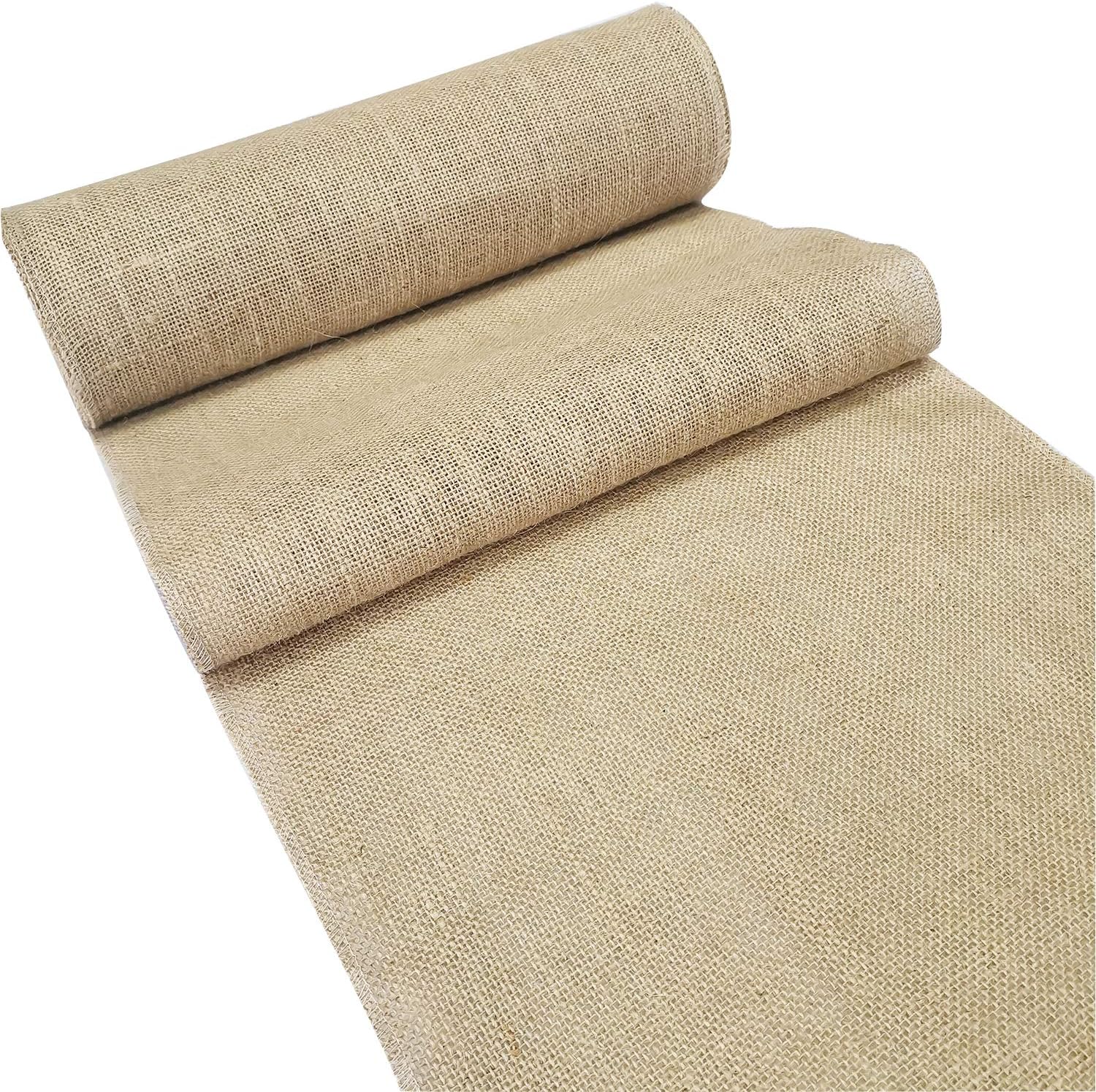 Burlap Table Runner Roll - 14" Wide X 30 Yards-Extra Long Jute Burlap Roll-Natural Rustic Burlap Fabric-No FRAY Burlap Runner with OVERLOCKED-Finished Sewn Edges for Country Wedding Decoration