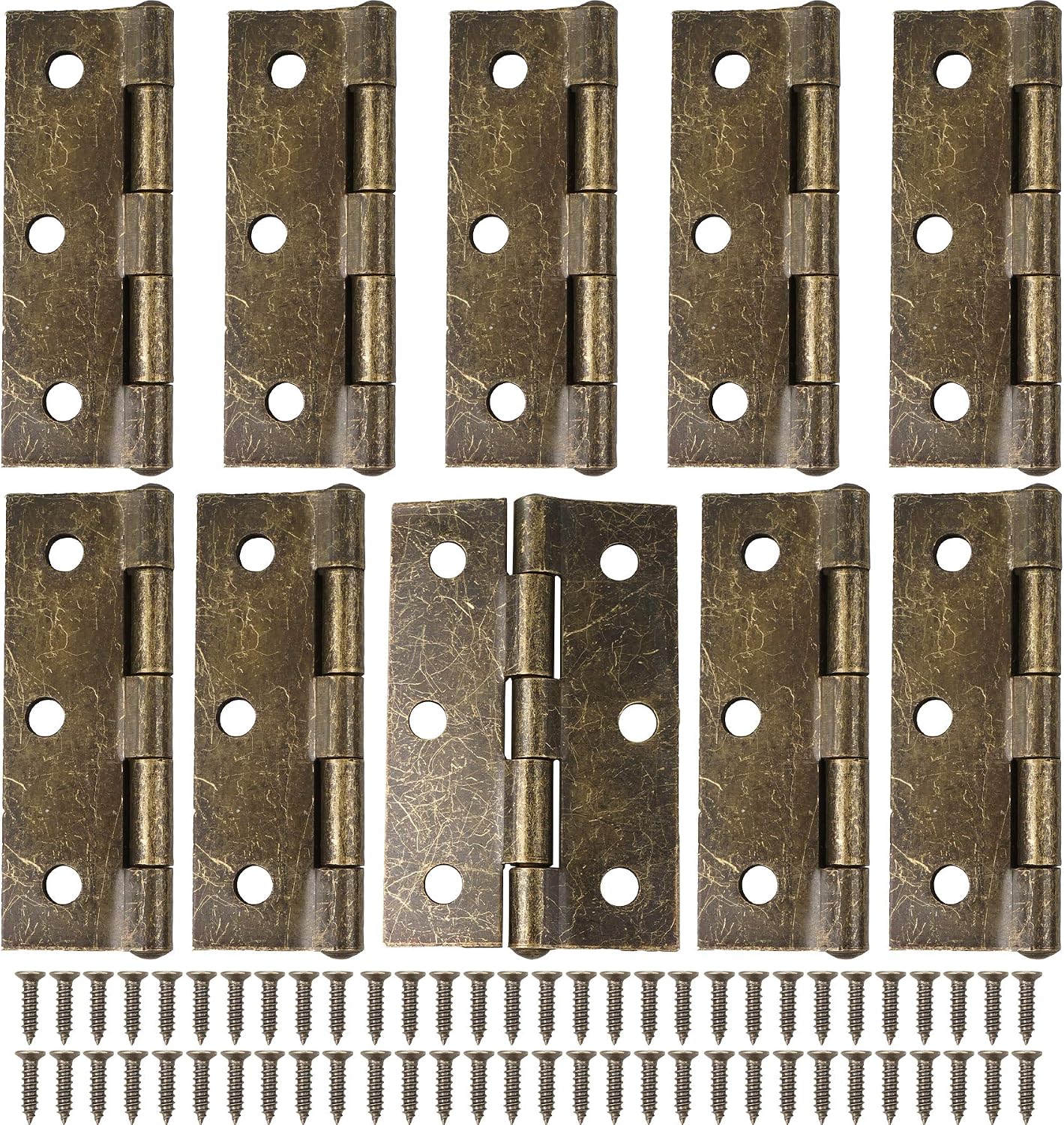 10PCS Retro Door Hinges, 75mm (3 Inch) Bronze Butt Hinges with 60PCS Antique Hinge Screws