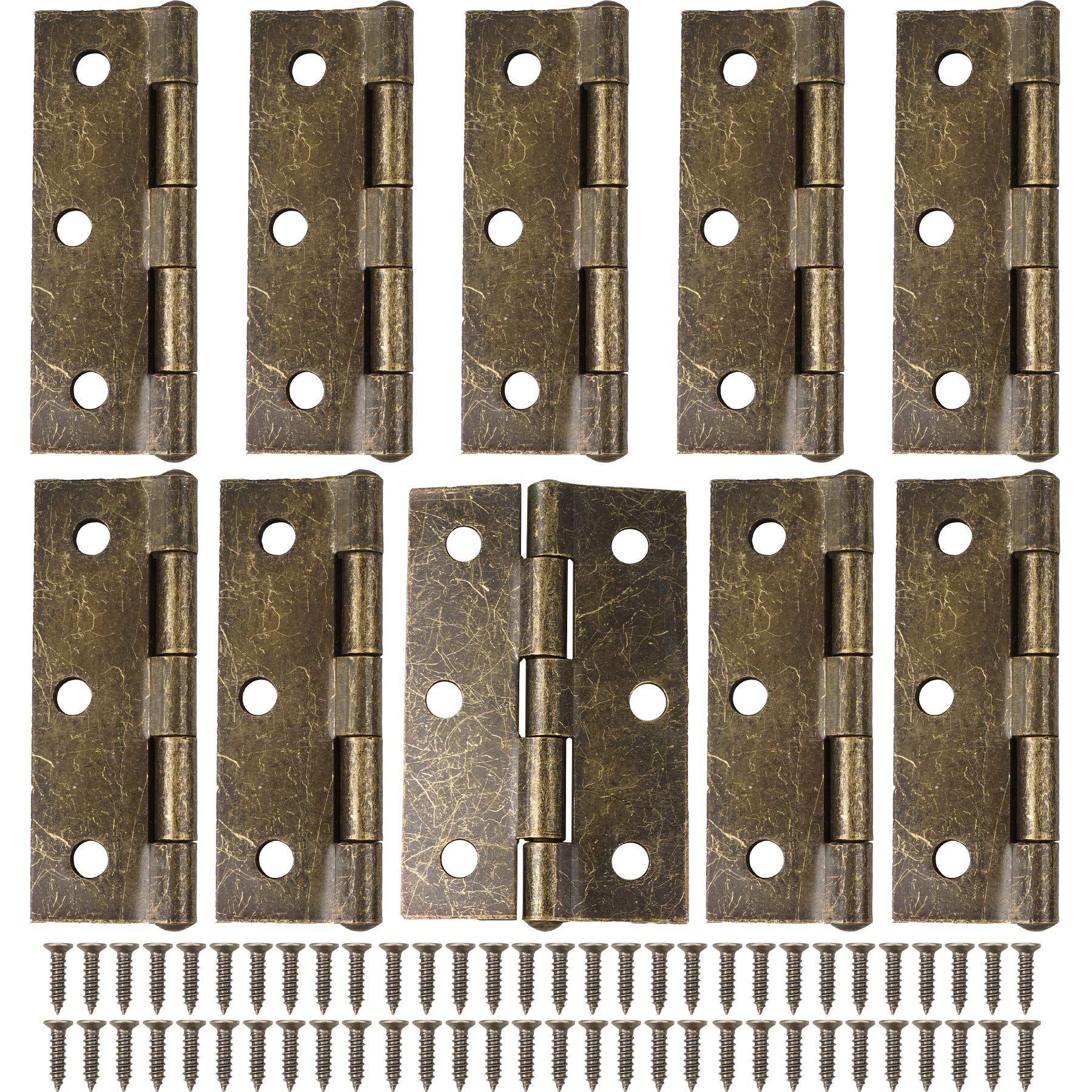 10PCS Retro Door Hinges, 75mm (3 Inch) Bronze Butt Hinges with 60PCS Antique Hinge Screws, Thickened Folding Home Furniture Wooden Door Hinge for Outdoor and Internal Doors