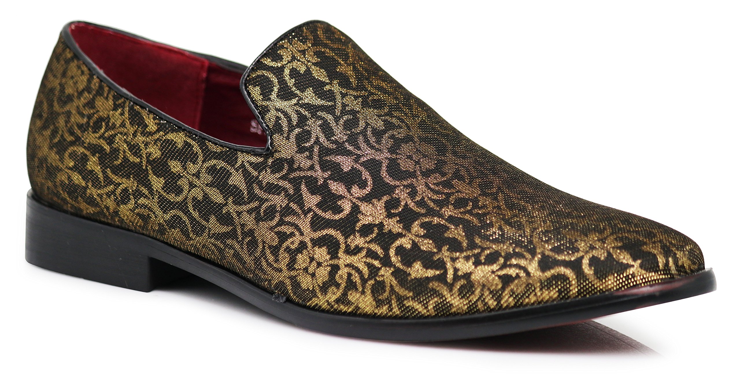 Photo 1 of ARK1 Men's Vintage Satin Silky Floral Fashion Dress Loafers Slip On Tuxedo Formal Dress Shoes Designer (7 D(M) US, Gold)
