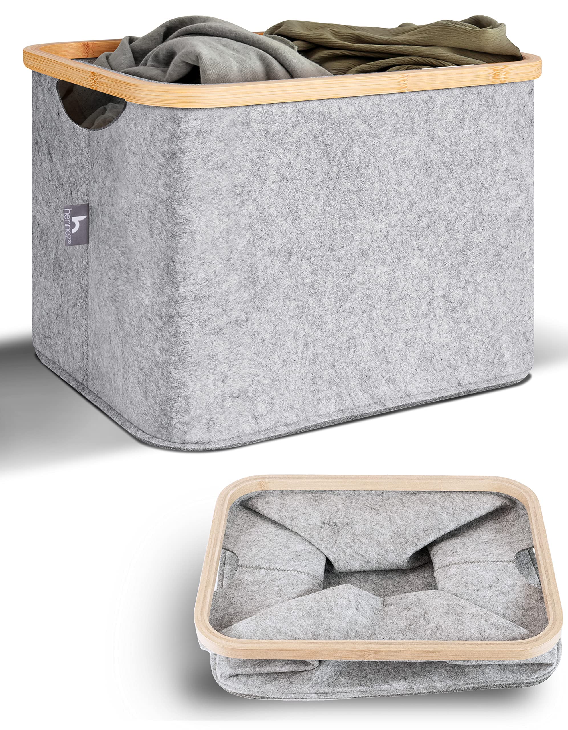 HENNEZ Firewood Basket Felt Storage Basket for Ikea Kallax Shelves 40L - Storage Basket Boxes for Shelves - Laundry Box Shelves Bathroom Felt Basket - Shelf Baskets for Storage Felt Storage Baskets