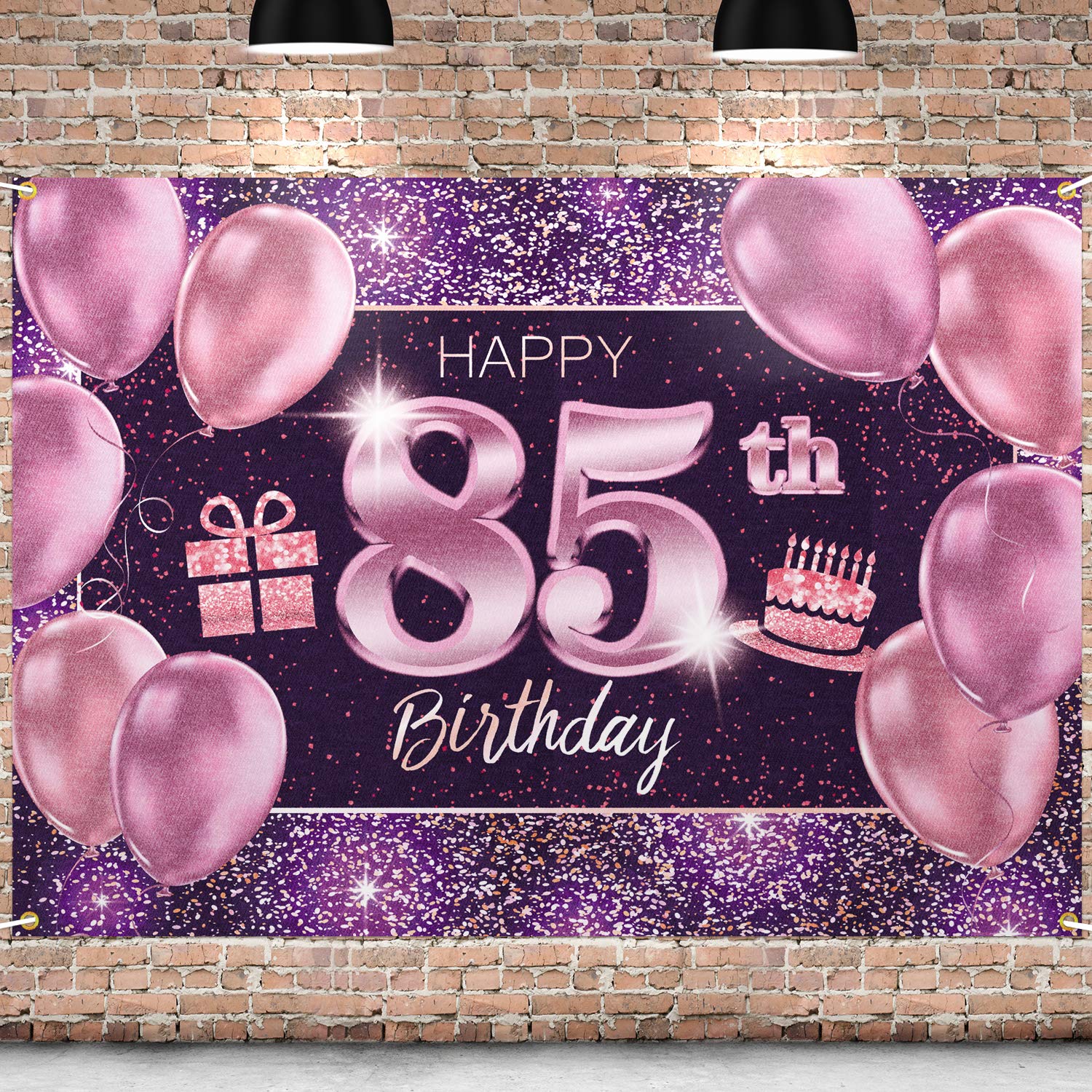 PAKBOOM Happy 85th Birthday Backdrop Pink Photo Background Banner 85 Birthday Decorations Party Supplies for Women