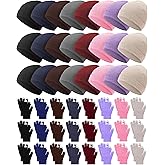 Suhine Bulk Winter Beanie Gloves Set for Homeless Knit Hats Gloves Unisex Skull Caps Gloves for Women