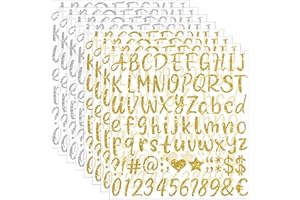 STICEARD 648 PCS Gold Letter Stickers Glitter Alphabet Stickers 1 Inch Self Adhesive Waterproof Vinyl Small ABC Letters for Graduation Cap Water Bottles Cup Mailbox Scrapbooking Sign Crafts(8,Gold and Silver)